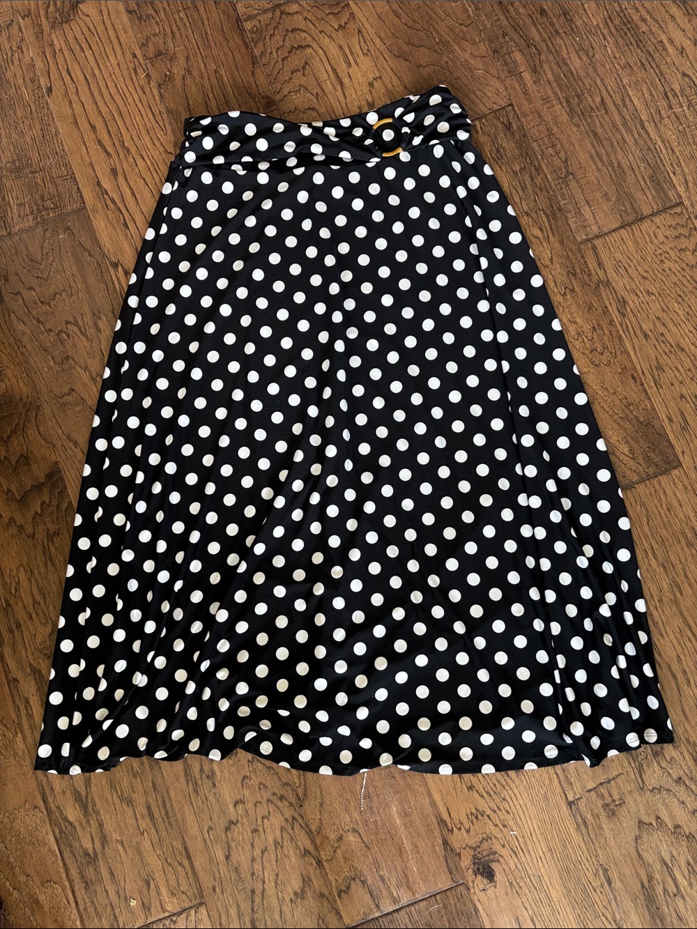 Vintage Black and White Polka Dot Maxi Skirt with Ring Belt Detail